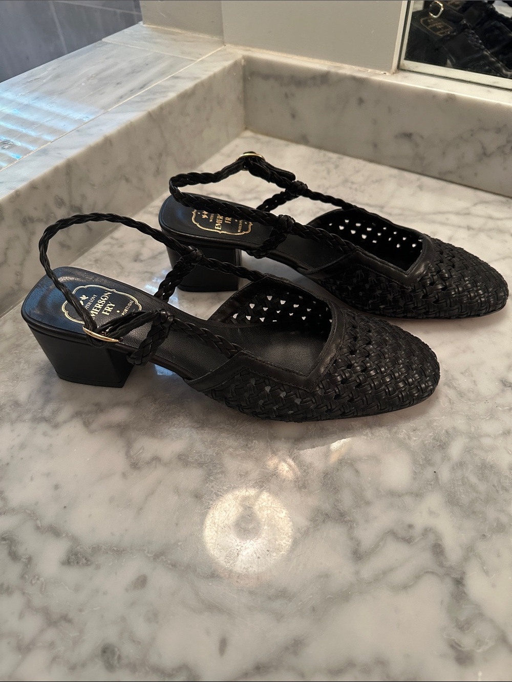 Emerson Fry Frankie Walking Woven Slingback Block Heel Pumps - Black 38